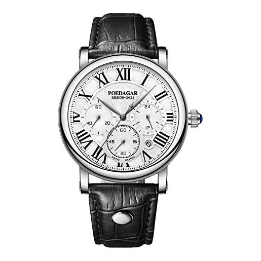 RORIOS orologio uomo sportivo orologio cronografo con cinturino in pelle analogico al quarzo orologio impermeabile orologio da polso per uomo