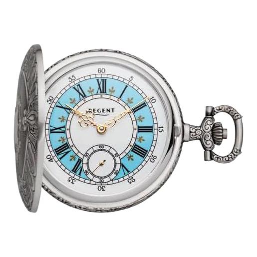 Regent orologio da tasca da uomo antico savonnette 49 mm carica meccanica numeri arabi p-724, p-724 - bianco / blu