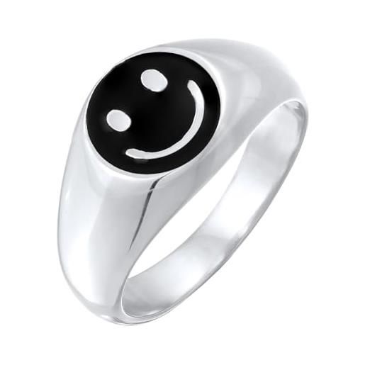 Kuzzoi anello da uomo con sigillo smile in argento sterling 925 massiccio emoji anello da uomo in argento (11 mm) con smalto, misura anello 60-66, smaltato