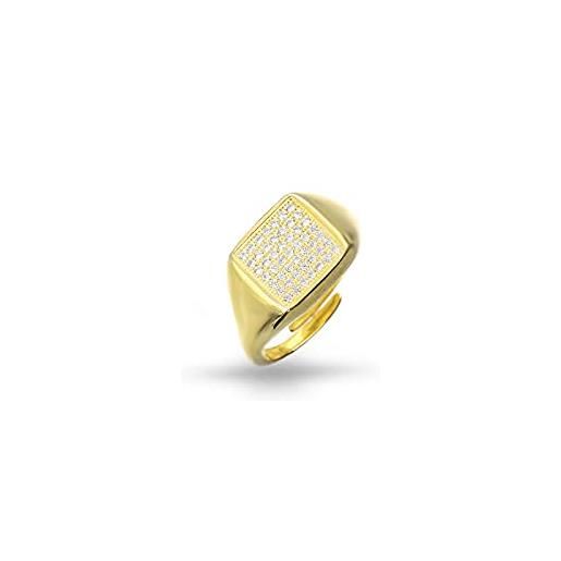 Donipreziosi anello chevalier da mignolo in argento 925% regolabile quadrato zirconato - anello con zirconi donna e ragazza (placato oro)