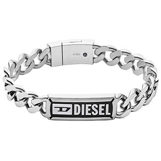 Diesel bracciale da uomo in acciaio, l 18,5 cm bracciale in acciaio inossidabile in argento, dx1243040