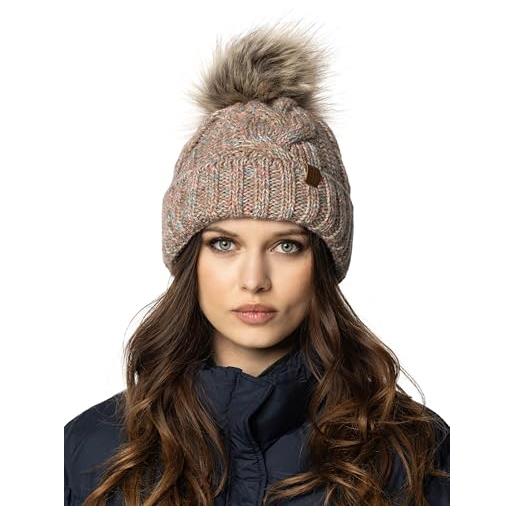 Vivisence set invernale da donna con cappello e scaldacollo in pile morbido elasticizzato e caldo con pompon e design elegante per giornate fredde, marrone melange, taglia unica