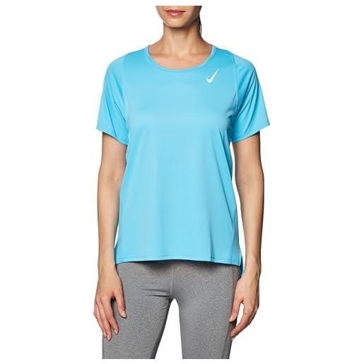 Nike w nk df race top ss, t-shirt donna, blu baltico/argento riflettente, m