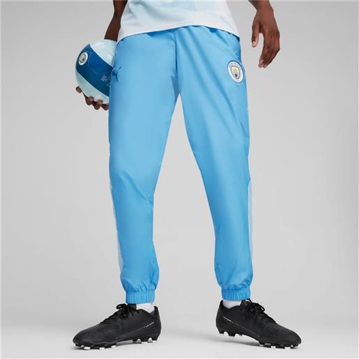 PUMA pantaloni da ginnastica pre partita manchester city, blu/argento/altro