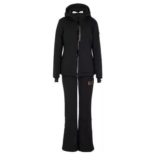 Ea7 ski set giacca softshell nera+gilet trapunt bia+pant nero donna