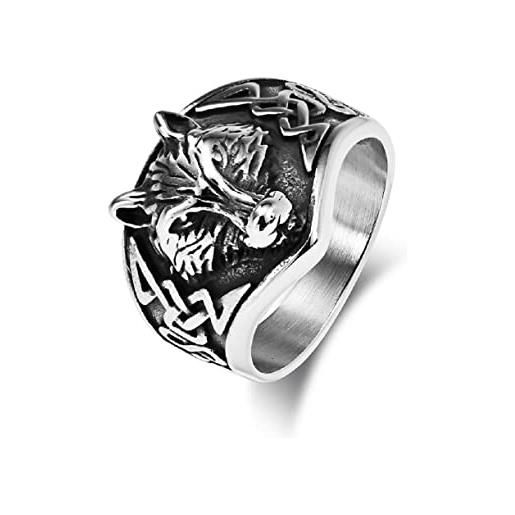 MayiaHey anello con testa di lupo, anello celtico con testa di lupo da uomo, v1/2, metallo non prezioso