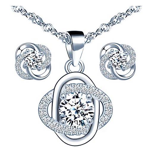 Yumilok - parure con collana e orecchini da donna, in argento sterling 925, con fiori e zirconi