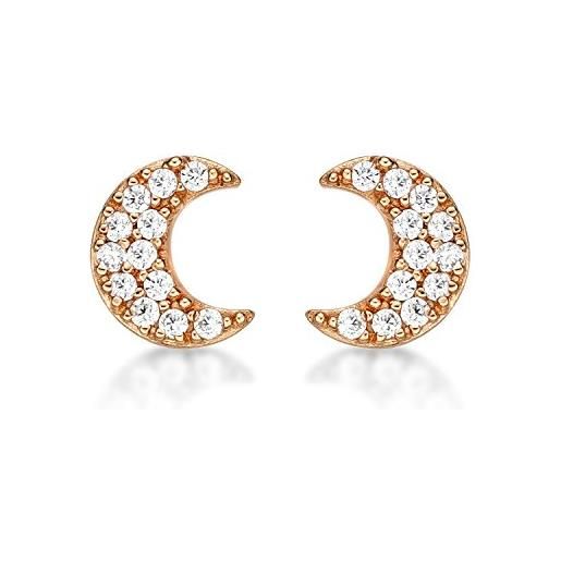 Diamond Treats piccoli orecchini oro rosa a forma di luna in argento 925, orecchini mezzaluna per donne, ragazze e bambine, eleganti orecchini oro rosa donna con pietre zirconi
