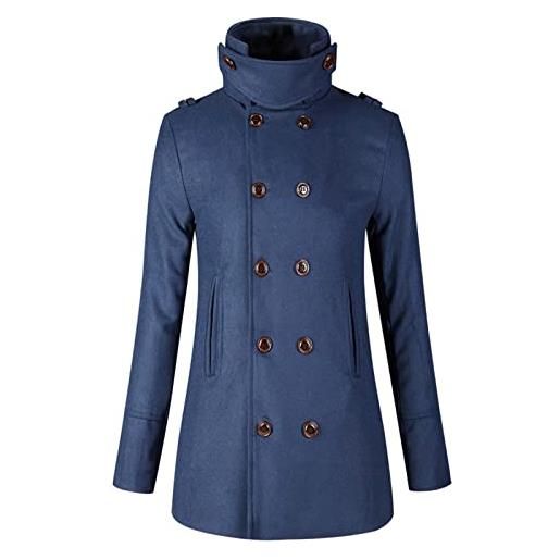 KINKOCCL cappotto di lana con colletto dentellato classico da uomo giacca a vento giacca a vento di media lunghezza cappotti invernali trench cappotto di lana cappotto lungo doppio petto, 0b-blu, xl