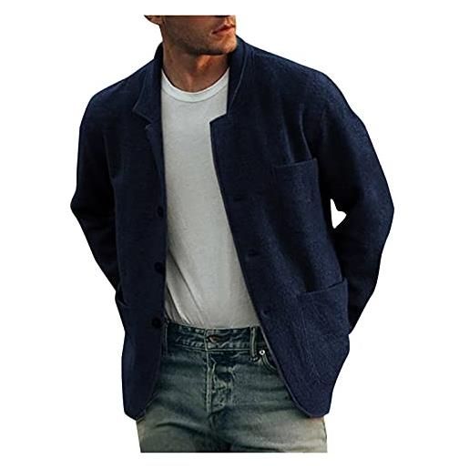 Gefomuofe giacca a vento da uomo, giacca a vento, casual, da baseball, con cappuccio, con tasca, da uomo, oversize, con cappuccio, blu, xxxl