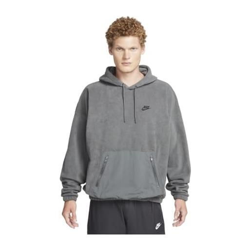 Nike club+ felpa con cappuccio, grigio ferro/nero, s uomo
