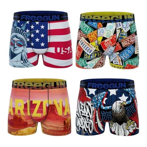 FREEGUN set di 4 boxer da ragazzo premium, confezione da 4 usa a70, 8- 10 anni
