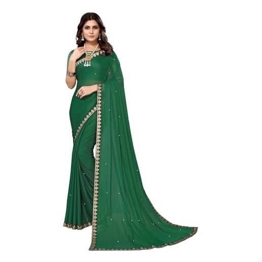 IMTRA FASHION sari da donna goergette in seta con filo lavoro sari e camicetta non cucita, blu rama, l