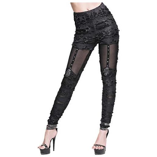 Devil Fashion - pantaloni lunghi da donna, stile steampunk, stile vintage, con rivetti, nero , xs