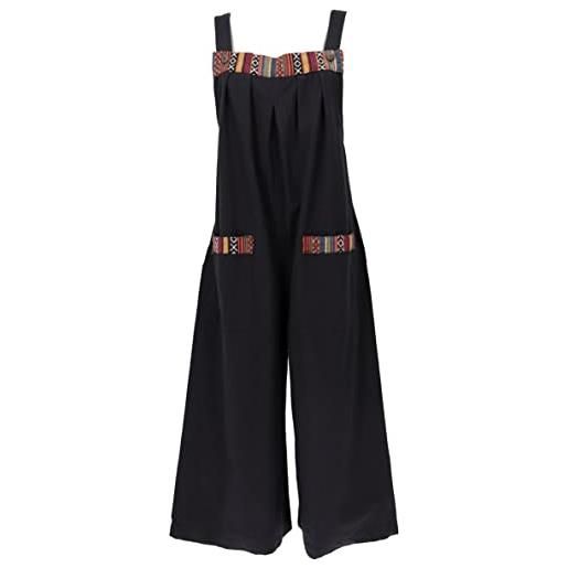 GURU SHOP salopette estivi ethno style oversize tuta da donna cotone pantaloni lunghi abbigliamento alternativo, nero , 46