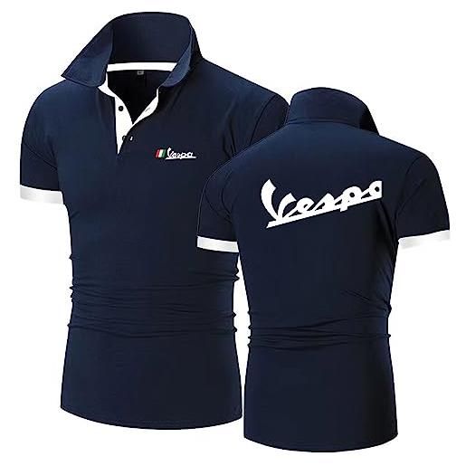 GLLUSA polo da uomo maglia da ciclismo leggera per servizio vespa stampa t-shirt mezza manica con colletto t-shirt da golf a maniche corte tuta da corsa-black+blue||3xl