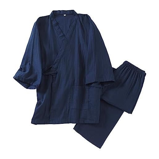 RAFYZY pigiama da uomo 2 pezzi set giapponese kimono pigiami pigiami, marina militare, m