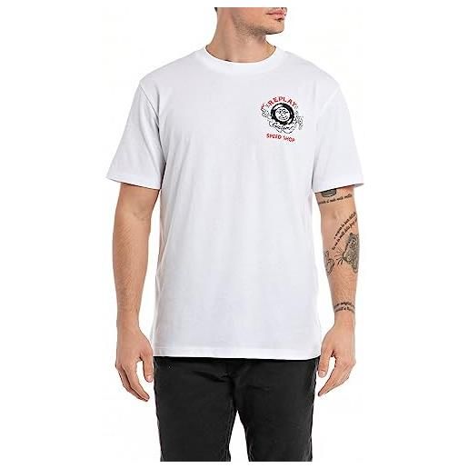 Replay t-shirt da uomo manica corta girocollo speedshop, bianco (bianco 001), l
