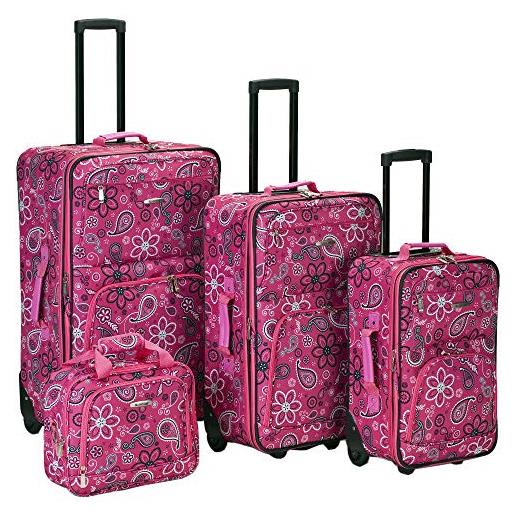 Rockland impulse 4-piece softside upright luggage set, pink bandana, (14/19/24/28)