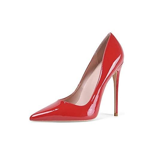 Zhabtuc scarpe con tacco a spillo donna, sexy scarpe décolleté 12cm tacchi alti classici a punta rosso taglia 41 eu