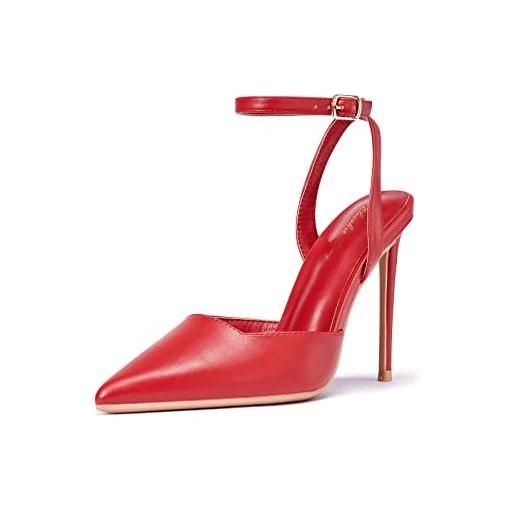 Zhabtuc donna elegante punta a punta cinturino alla caviglia stiletto tacco alto décolleté 12cm/4.72in per matrimonio sera festa lavoro rosso 40eu