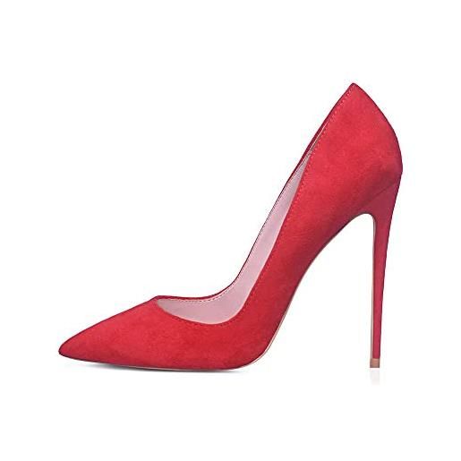 Zhabtuc rosso tacchi alti in pelle scamosciata da donna décolleté a spillo a punta 12cm, scarpe tacco alto sexy per la festa del ballo stiletto high heel slip-on tacchi a spillo 37eu