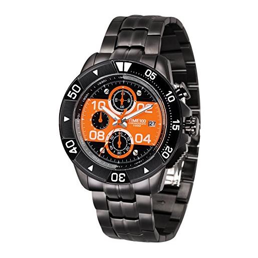 TIME100 orologio automatico cronografo uomo quadrante multifunzionale al quarzo stile elegante sportivo casual impermeabile（nero&arancia）