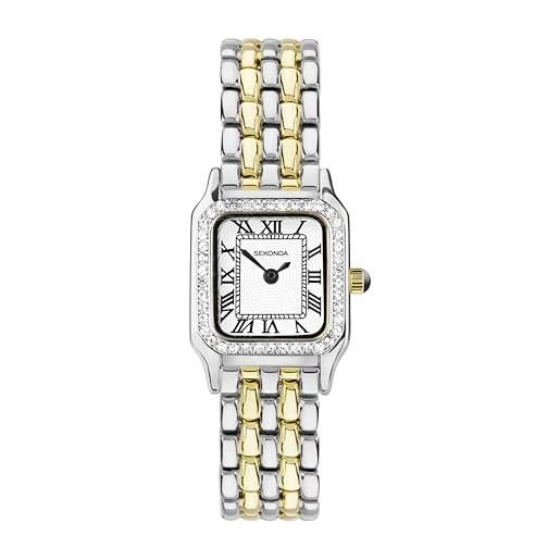 Sekonda monica 40640 - orologio da donna, cassa in lega bicolore e cinturino con lunetta in pietra e quadrante bianco