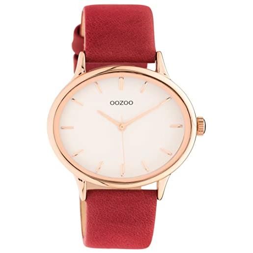 Oozoo orologio da donna con cinturino in pelle, cassa ovale, diametro 42 mm, diverse varianti, oro rosa/rosso, cinghia