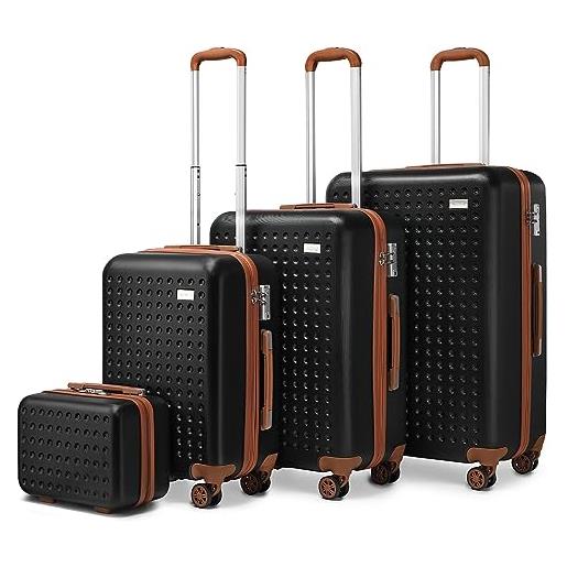 KONO set di 4 valigie rigida 31/55/67/76cm valigia bagaglio con tsa lucchetto e 4 ruote girevoli (nero)