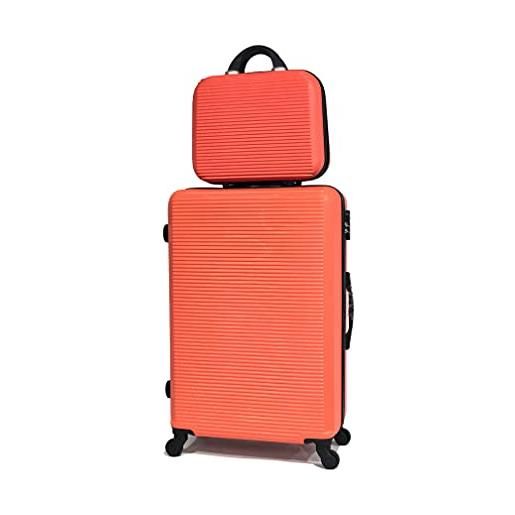 CELIMS - valigie leggere approvate da più di 100 compagnie aeree per un viaggio in tutta sicurezza, arancione, grande 75 cm + vanity 14 pouces