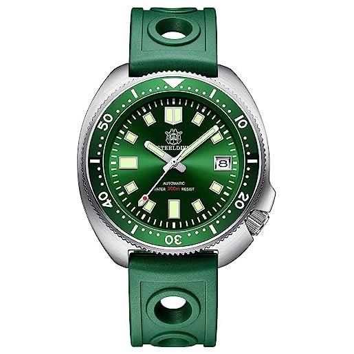 London Craftwork sd1970 steeldive captain willard 6105 orologio subacqueo automatico nh35 movimento, verde (cinturino in gomma verde), militare