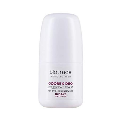 BIOTRADE ODOREX biotradetm odorex deo roll-on 40 ml, antitraspirante per mani e avambracci con protezione da sudorazione e sgradevole odore di giorni, un' applicazione ogni 7 -10 giorni