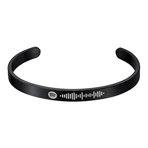 Custom4U braccialetto con codice spotify onda sonora bracciale nera regolabile nome testo incisione personalizzata per donna unisex regalo creativo ricordo
