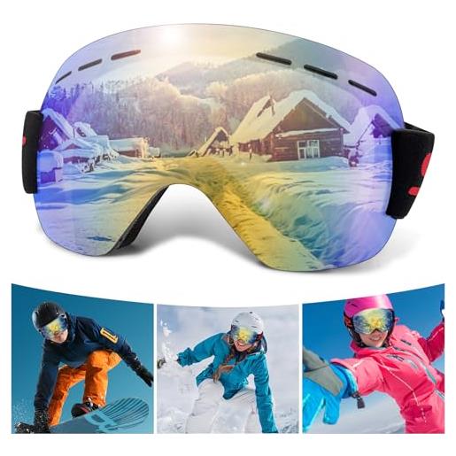 BGTLJKD maschera da sci occhiali sci donna uomo teenager otg maschere sci senza cornice anti-uv protezione maschera sci adatto a snowboard, motocross e altri sport invernali (b)