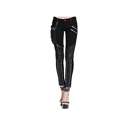 Devil Fashihon devil fashion jeans donna steampunk fitness vita alta vestibilità slim con tasca in pelle gotico nero stretti leggings，jeans da donna skinny elasticizzati