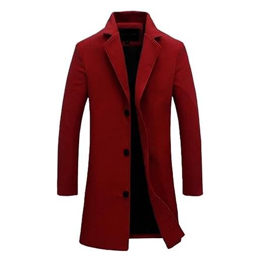 OBiQuzz cappotto invernale da uomo, lungo, da lavoro, slim fit, cappotto da uomo, trench monopetto, giacca western, giacca invernale da lavoro, classico, per lavoro, tempo libero, colore: rosso, m