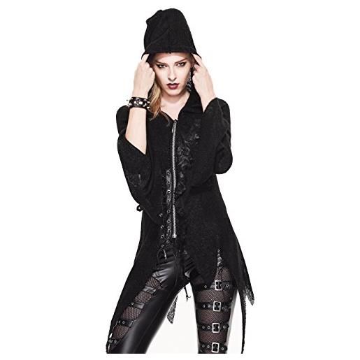 Devil Fashion cardigan con cappuccio donna gothic punk nero, tunica irregolare abbigliamento di strada, formato disponibile xs-3xl (s)
