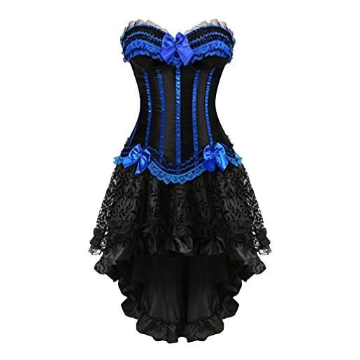 Hengzhifeng corsetto con gonna donna vintage costumi pirata corsetti (eur 44-46, blu)