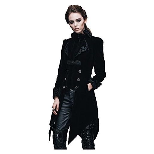 Devil Fashion steampunk rondine cappotto gotico donna nero lungo inverno giacca nero s