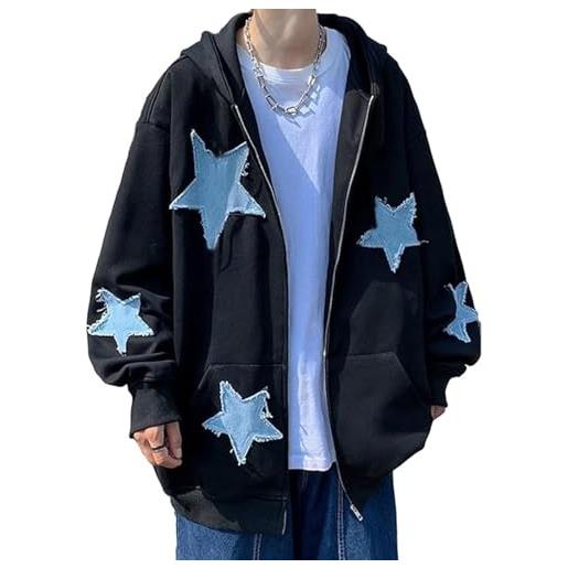 Ventouse y2k felpa con cappuccio zip up star giacche felpa con grafica gotica grunge acubi emo pullover con cappuccio top abbigliamento harajuku (color: a-black, size: xl)