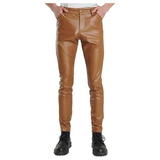 VIVICOLOR pantaloni da uomo in pelle pu pantaloni da motociclista marroni pantaloni cosplay da discoteca in ecopelle da uomo