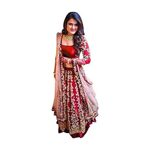 skyviewfashion etnico festa usura indiano pakistano lengha festa di nozze bollywood lehenga choli da donna|rosso|formato libero fino a 42 pollici