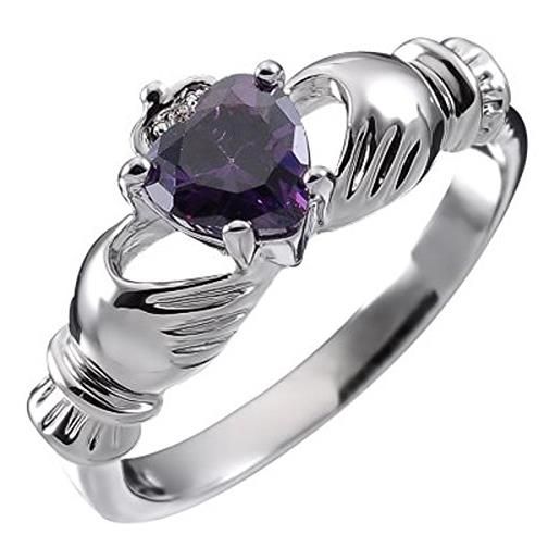 GWG Jewellery anello argento sterling claddagh con cuore in cz purpureo ametista, mani e corona - 8