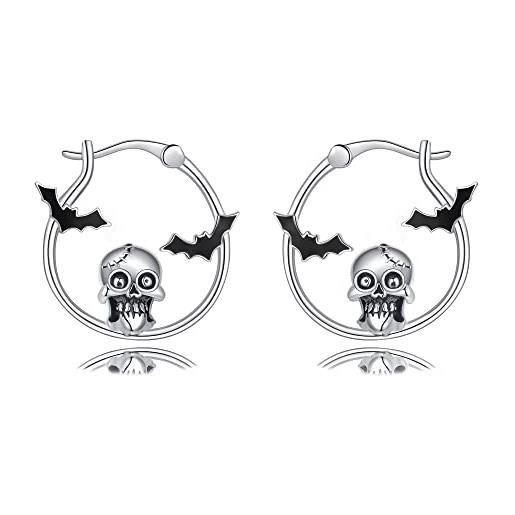 Fryneauy orecchini a forma di teschio di pipistrello creoli in argento 925 gioielli per animali regalo per signore ragazze