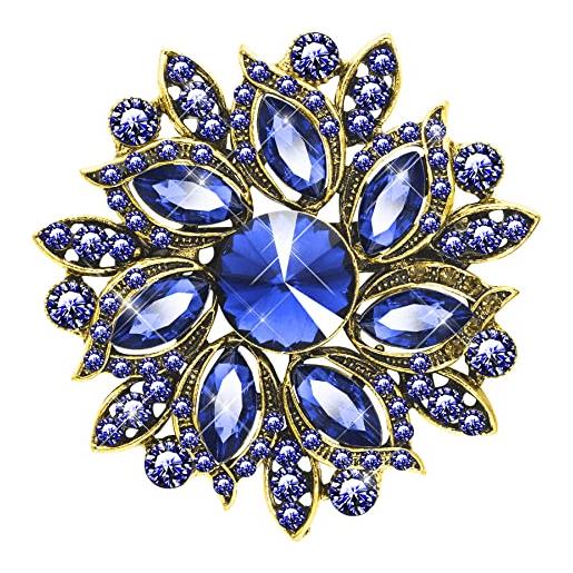 KristLand vintage austriaco foglie di cristallo spilla fiore corsage splendido alla moda fiore vite spilla fiore ago bridal band art deco spilla per le donne compleanno tono oro blu