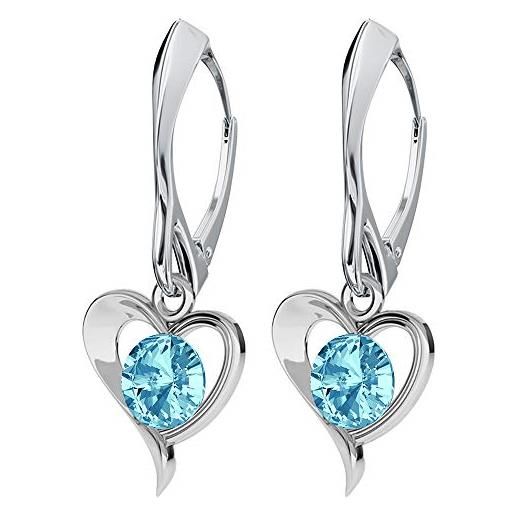 Panda-Jewellery orecchini in argento sterling 925 con cristalli, a forma di cuore, rosa, orecchini da donna con confezione regalo (aquamarine)