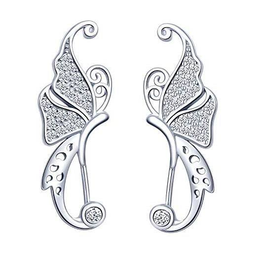 Yumilok orecchini da donna a forma di cartilagine, orecchini a clip, in argento sterling 925, con zirconi e farfalla e argento, colore: argento, cod. Y20107-silver