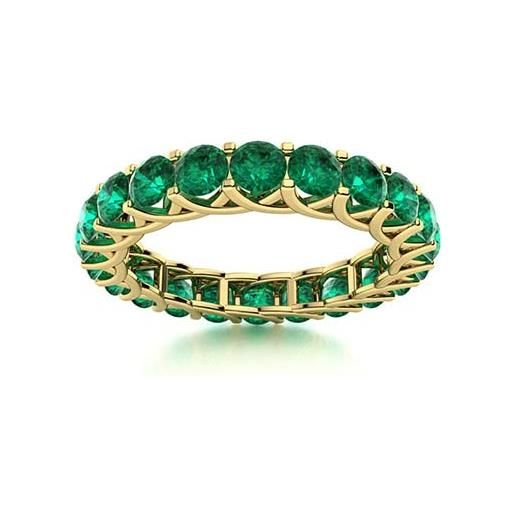 Shine Jewel pieno eternità rotonda da 4 mm pietre preziose multiple anello di fidanzamento 925 sterline d'argento placcato in oro giallo (smeraldo, 19)