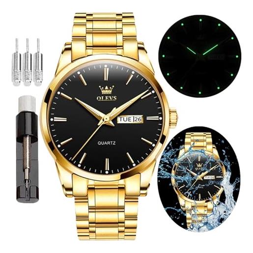 OLEVS men's casual analog quartz watch, large face minimalist luxury stainless steel watches, men luxury luminous waterproof easy to read date watch, dress watch
